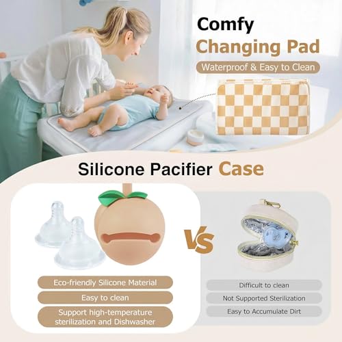 KUBYA Diaper Bag Tote, Diaper Tote Bag Travel Hospital Mommy Baby Nappy Tote Bag for Women, Corduroy Stylish Cute Gym Tote Bag for Women, with Silicone Pacifier Case & Changing Pad by KUBYA - Image 4
