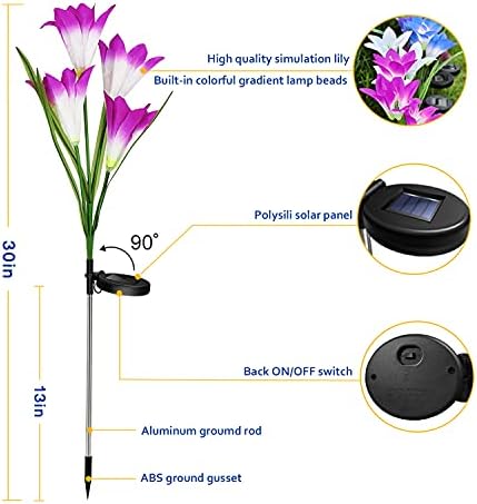Solar Lights Outdoor Garden, 4 Pack Solar Powered Outdoor Ornament Lights with 16 Lily Flowers Outside Lights, Waterproof Multicolour Garden Solar Lights for Garden Fence Gate Patio Christmas Gifts