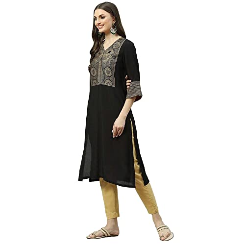 Image of BIBA Women Polyester Regular Fit Liva Straight Printed Kurta