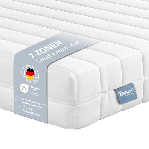 XDREAM Pure 7-Zonen Matratze 180x200cm | Ergonomische Kaltschaummatratze | Öko-TEX® | Härtegrad...