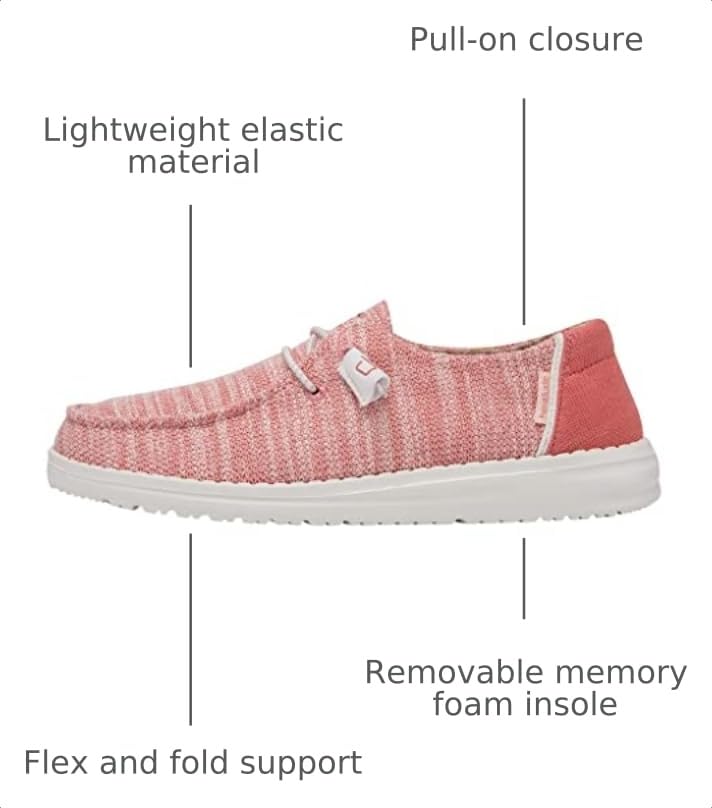 Image of HEYDUDE Women's Wendy Stretch Coral Pearl Size 4 | Women's Shoes | Women's Lace Up Loafers | Comfortable & Light-Weight