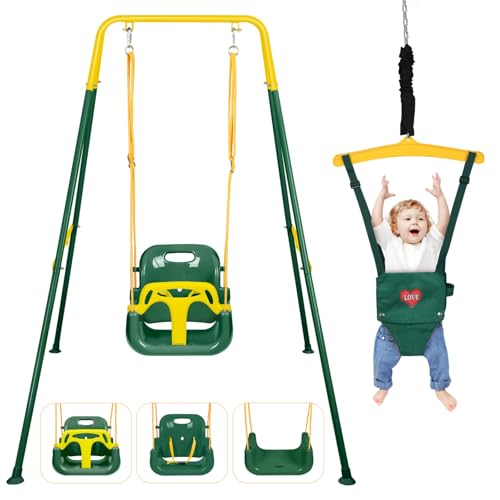 Image of 4-in-1 Toddler Swing Set & Baby Jumper and Bouncer for Toddlers | Foldable Baby Swing Stand for Outdoor /Indoor Play, Easy to Assemble and Store for Ages 6 Months to 10 Years Old