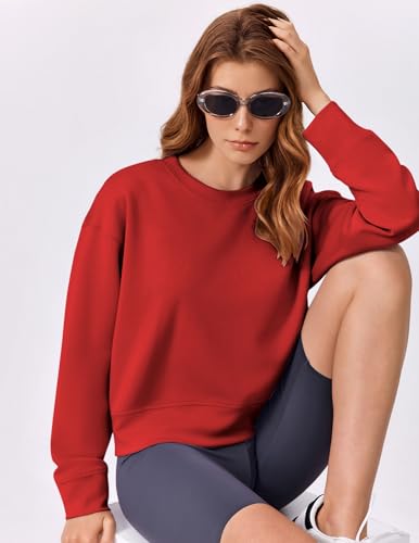 PINSPARK Soft Crewneck Cropped Sweatshirt for Women Long Sleeve Relaxed Lightweight Basic Crop Tops 20254
