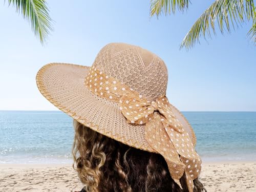 Chapéu Feminino para Sol com Aba Larga, Chapéu de Praia Feminino Proteção Contra o Sol, Chapéu Femin