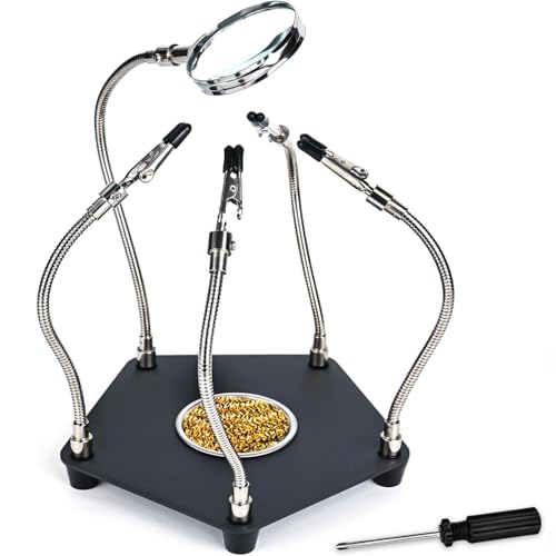 Third Hand Soldering Tool Helping Hands Soldering Station 4 Flexible Welding Alligator Clamps and Magnifying Glass Soldering Clamp Tool with Sturdy Base for Welding Repair Hobby DIY