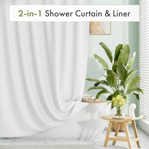 Amazer Extra Long Shower Curtain Liner Washable 72x90 Inches, Tall Shower Liner Fabric with 2 Bottom Stones, Waterproof 2-in-1 Shower Curtain and Liner, 12 Grommet Holes, Hotel Quality, White by Amazer - Image 7
