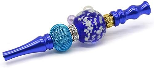 Shisha Hookah Accessories Metal Rhinestone Nozzle Diamond Pendant Hookah Tips Shisha Nargila Hose Interface Mouth Tips 1pc (Blue Will Glow)