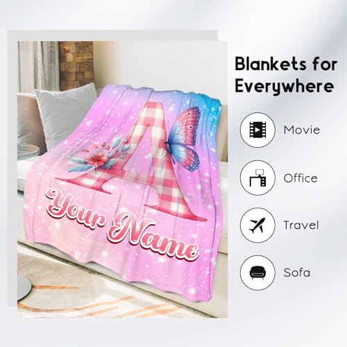 Custom Butterfly Blanket - Butterfly Gifts for Girls - Soft Fuzzy Cozy Throws for Kids Adults - Comfy Lightweight Flannel Throw for Sofa Couch Bed
