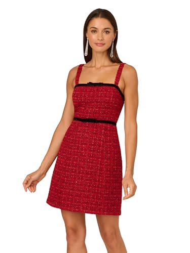 Adrianna Papell Day Women's Tweed Mini Dress, Red/Black, 4