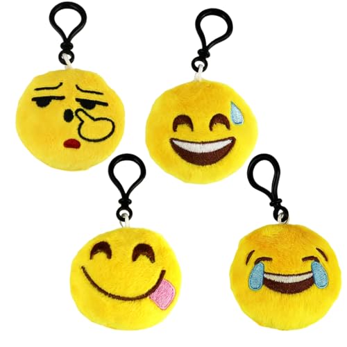 ZORVYN Lot de 4 Mini Porte-clés Emoji en Peluche, 4 Porte-clés Emoji Abstraits, Idéal pour Enfants et Adultes, Cadeaux d'Anniversaire, Souvenirs, Cadeaux de...