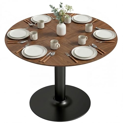 HOMCOM Table à Manger Ronde pour 4-6 Personnes, Ø 110 x 78 cm, Table de Cuisine avec Large Plateau et Base en Acier, Style Moderne, Marron