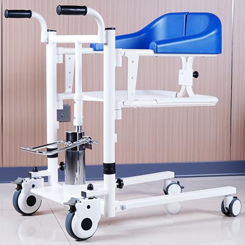 Juodkeo Upgrade Patient Lift for Home, Hydraulic Patient Lift Transfer Chair, Height Adjustable Bathroom Transfer Lift Chairs for Senior,Light Blue