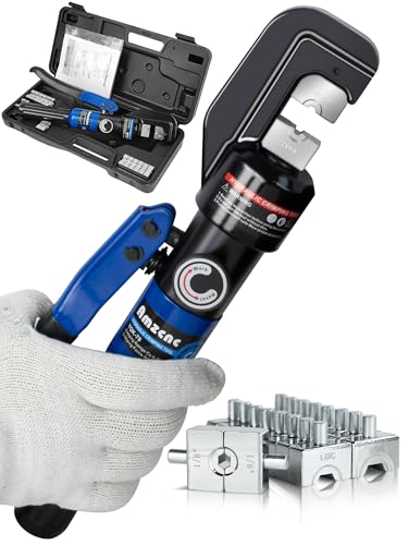 AMZCNC Pinza crimpatrice idraulica da 8 tonnellate, pinza 4-70 mm² pinza per capicorda con 9 paia di matrici (Pinza crimpatrice(4-70mm²))