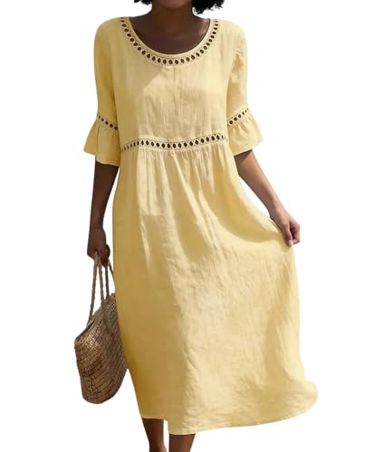 Womens Hollow Lace Pleated Long Skirt Elegant Bohemian Vacation Beach