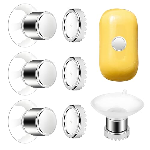 3 Pcs Porte Savon Aimanté avec Ventouse,Porte-Savon de Douche sans Perçage,Support SavonSolide,sans Perçage,pour évier,Douche et Baignoire