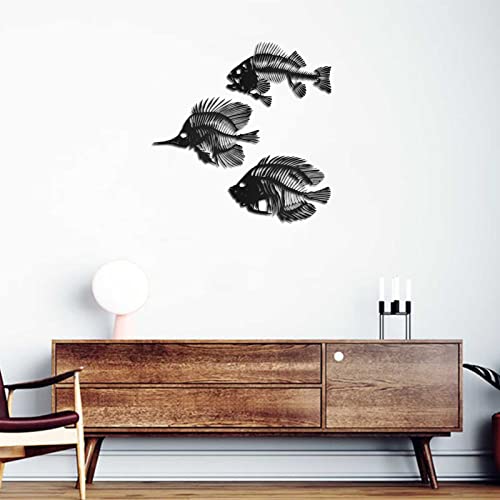 3 Pieces Metal Fish Wall Art, Black Fish Bone Metal Wall Sculpture, Nautical Style Metal Fish Wall Decor, For Indoor Outdoor Wall #TOP2