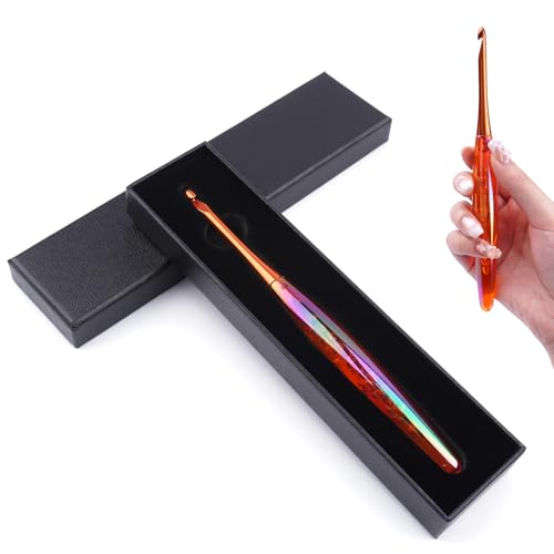 BsHooker 5.5mm Crochet Hook Inline Crochet Hook with Ergonomic Acrylic Handle for Arthritic Hands Extra Long Knitting Needles for Crocheting Yarn Stainless Steal Polished Hook Head for Beginner