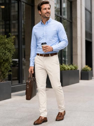 Image of HUNGSON Mens Chinos Dress Pants Slim Fit Stretch Business Casual Golf Work Slacks Trousers