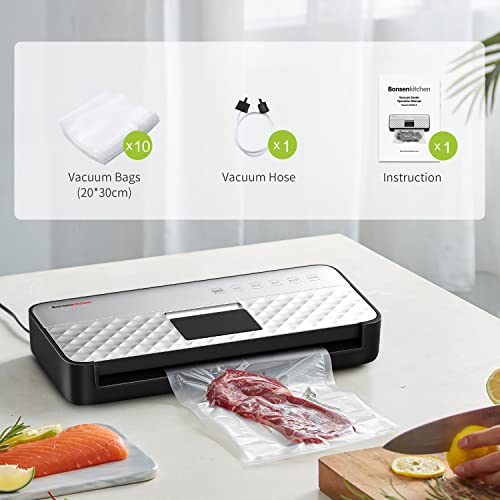 Foto von Bosenkitchen Vakuumiergerät Vollautomatisch Professioneller, 5-in-1 Vakuumierer für den Gewerblichen und Privaten, Trockene und Feuchte Lebensmittel modi, kein Druck, Vakuumbeutel Inklusive