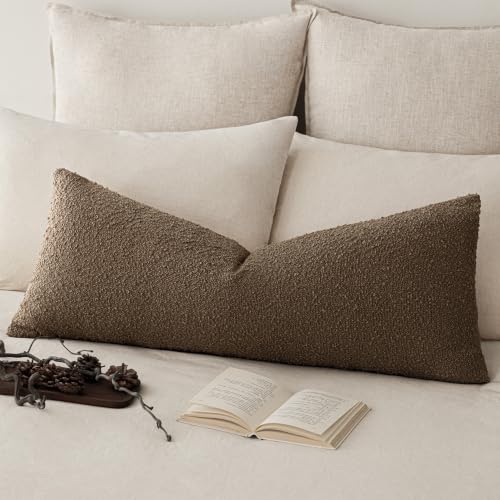 Image of Foindtower Decorative Textured Boucle Throw Pillow Covers Accent Solid Pillow Cases Neutral Long Body Lumbar Couch Cushion Case for Chair Sofa Bedroom Living Room Home Decor 14x36 Inch,1PC,Chocolate
