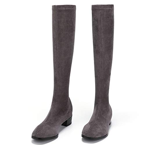 C.PARAVANO Stiefel Grau Damen I Kniehohe Stiefel DamenI Damen Stiefel Grau I Stretch Stiefel I Damen Stiefel Flach I Damen Hohe Stiefel I Wildleder Stiefel Schwarz Spiegelabsatz (Grau Slim,41)(255) Cover