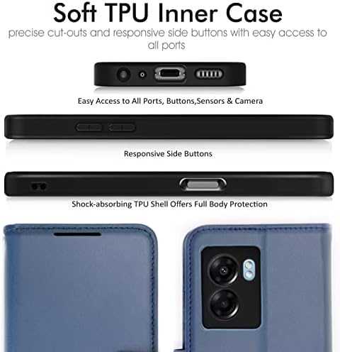 TECHGEAR Leather Wallet Case for Oppo A57 5G / A77 5G, Flip Protective Case Cover with Wallet Card Holder, Stand & Wrist Strap - Blue PU Leather with Magnetic Closure