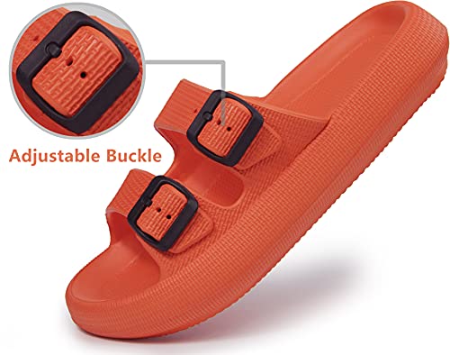 Women Pillow Slippers Slides Double Buckle Eva Flat Sandal Shower Shoes Bathroom Soft Thick Sole Gym House Spa Slippers Orange Men Size 3.5 4.5 Women Size 5.5 6.5 #TOP2