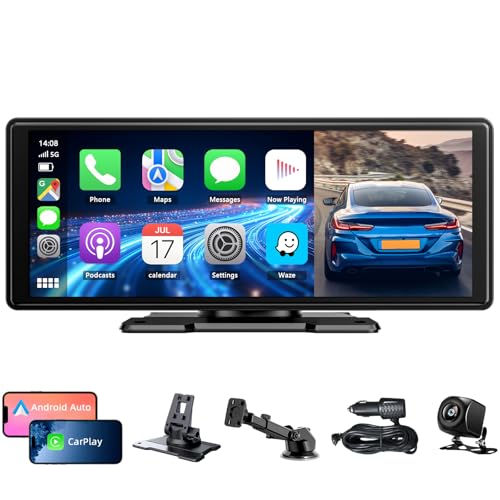 CGSGDK 10.26 Ecran Carplay Voiture avec Carplay sans Fil Android Auto, Caméra de Recul 1080P, Autoradio Portable Mirrorlink/Bluetooth/GPS/Siri/Google/AUX/FM,...