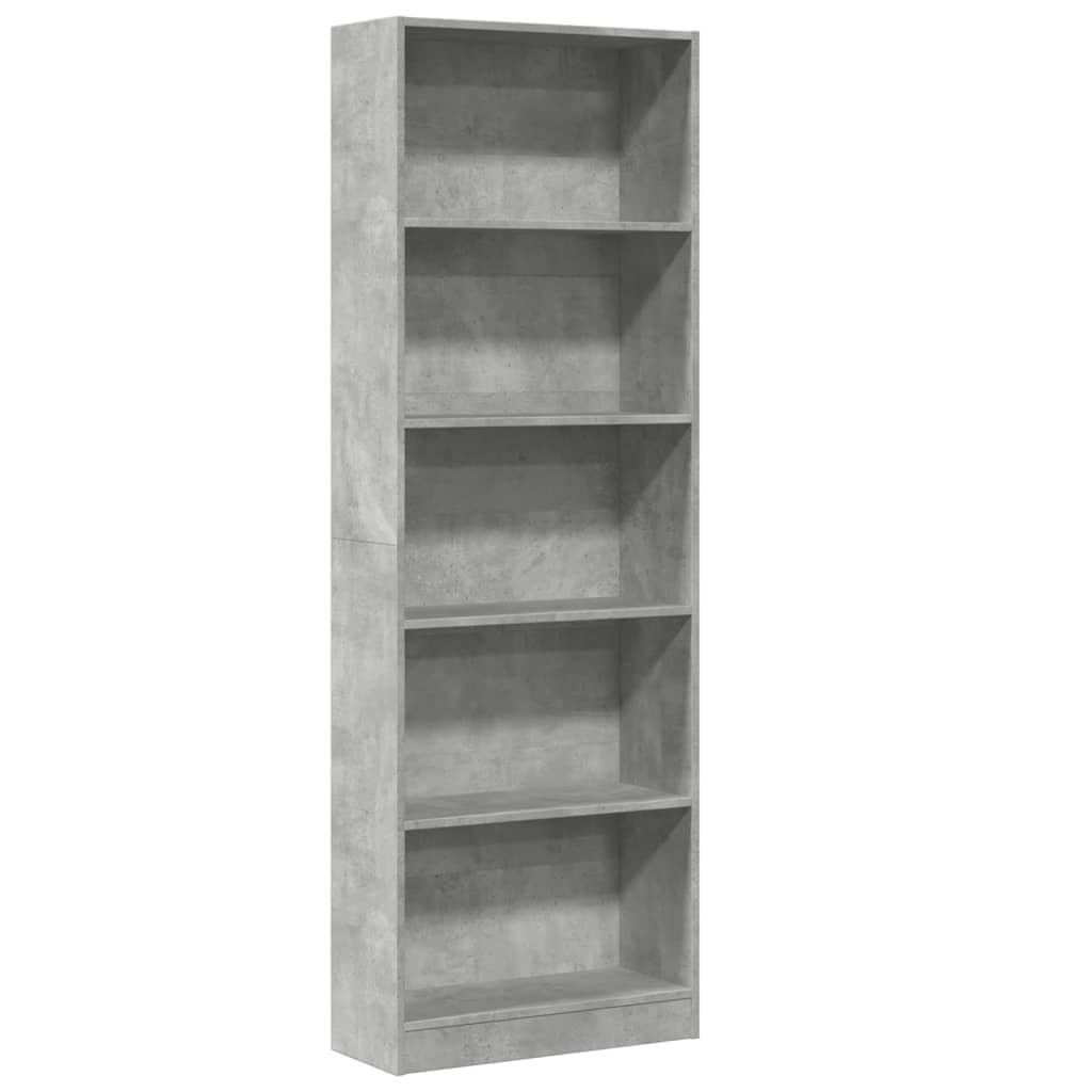 Estantería para libros, color gris hormigón, 60 x 24 x 176 cm, diseño moderno, versátil en el salón, dormitorio, oficina, pasillo, estantería pequeña con compartimentos abiertos para libros