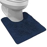 Gorilla Grip Shaggy Chenille Bath Rug Contoured Mat for Base of Toilet, Oval U-Shape, Many Colors, 22.5x19.5, Machine Wash and Dry Rugs, Plush Absorbent Bathroom Toilets Contour Mats, Navy Blue
