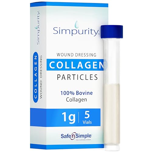 Simpurity Powdered Collagen Wound Dressing - 1g Vials - 5 Count - Medical Grade Bovine Collagen Powder for Wounds Non-Adherent Collagen Dressing Powder for Chronic and Acute Wound Care