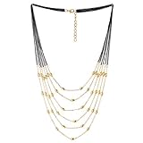 abendkleid perlenstickerei 4)Materiell: Legierung COOLSTEELANDBEYOND Schwarz Gold Statement Halskette Wasserfall Multi-Schichten Lange Kette mit Perlen Charme Anhänger, Abendkleid