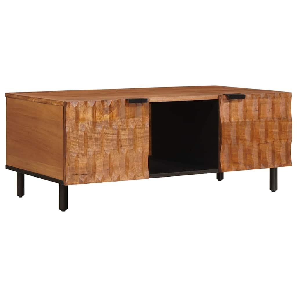 Table basse marron en bois de mangue 100cm avec rangements design industriel