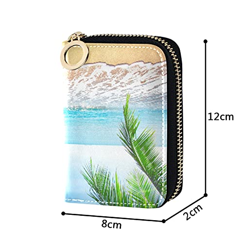Tropical Palm Trees Sea Beach Credit Card Coin wallet, RFID Blocking Compact Women Leather Card Holder, Key Change Organizer, Zipper Purse Clutch Pouch Pocket4