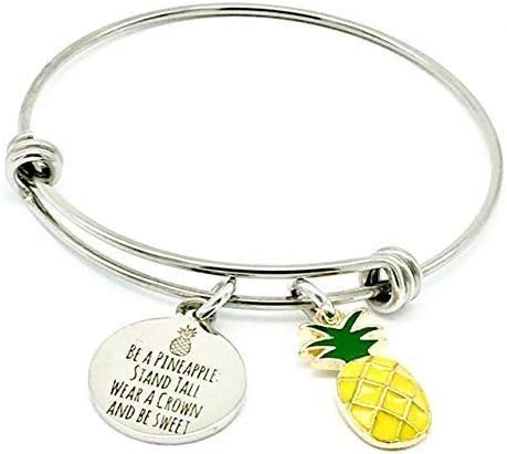 Be a Pineapple Stand Tall Wear a Crown and Be Sweet, Tropical Inspirational Gifts Bangle Bracelet for Women