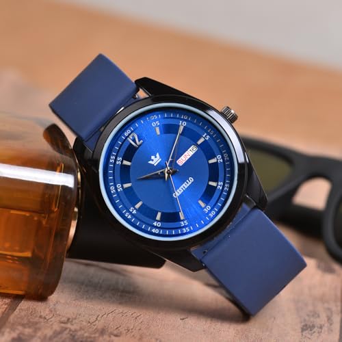 Image of CRESTELLO Silicone Strap Analog Wrist Watch with Day-Date Display for Men | 1 Year Warranty* | CR-BK205