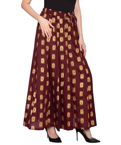 Image of TNQ Full Flared Cotton Palazzo Pants || Gold Print Printed Sharara Garara || Ethnic Or Casual Wear