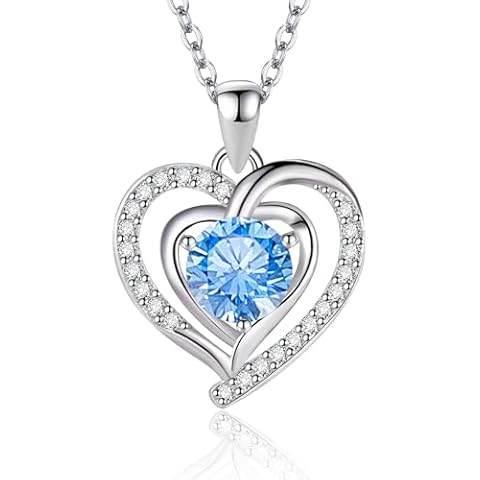 Double Heart Necklace for Women, Silver-Plated with Cubic Zirconia, 12 Birthstone Colors, Romantic Jewelry Gift for Wife, Mom, Girlfriend, or Daughter, Perfect for Anniversary, Birthday, Valentine's Day, and Mother's Day (Silver 12 Dec) Cover