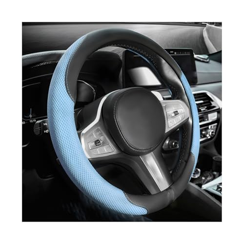 YTFRL Car Steering Wheel Cover, Microfiber Leather Steering Wheel Protector with Anti-Slip Lining, 14.5-15 Inch Comfortable Wheel Wraps Interior Decoration for Most Vehicles (Blue)