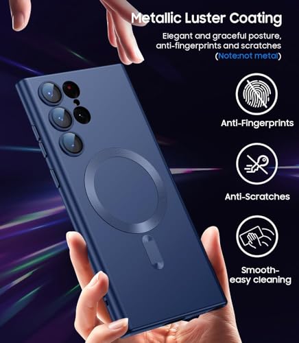 Image of DIZORO Samsung S23 Ultra case Compatible with Mag Safe Matte Luxury Metallic Luster Flexible TPU Shockproof Back Cover with Camera Protector Lens - Blue
