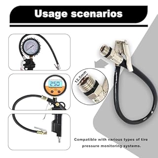 Dstarymnix Tubo Manometro, Tubo per Compressore Aria, Gonfiaggio Pneumatici, Prolunga in Gomma 37cm con Valvola di Bloccaggio Rapida, Compatibile con Compressore E Manometro (2)