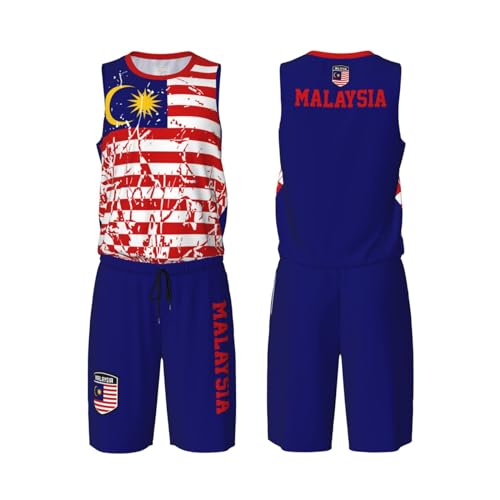Malaysia Flag Grain (3) Basketball Jersey Uniform Suit for Men Women Adults Training Athletic Set