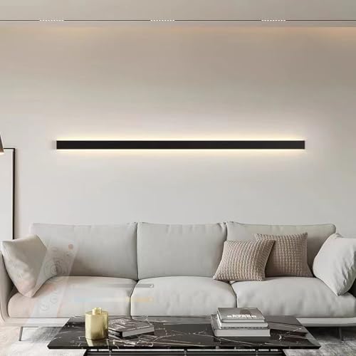 Aplique de pared LED interior largo negro regulable 2700K-6500K con mando para escaleras y salón