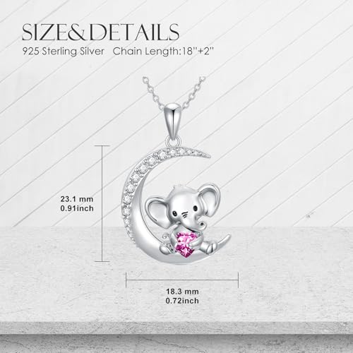Image of PROESS Animal Birthstone Necklace 925 Sterling Silver Otter /Axolotl /Hippo /Elephant /Dachshund /Monkey /Red Panda Pendant Necklace Animal Birthstone Jewelry Gifts for Women