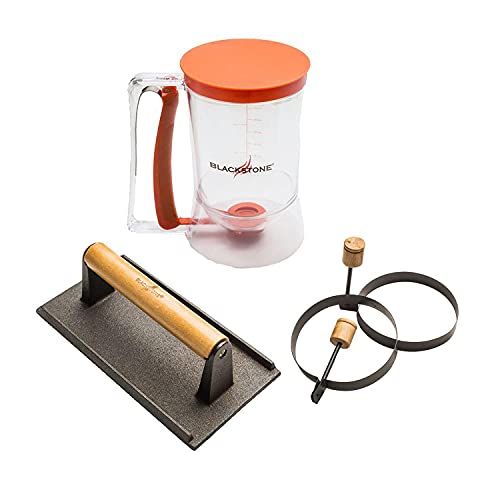 Blackstone 1543 4-Piece Griddle Breakfast Kit with Batter Dispenser, Bacon Press, and Two Egg Rings