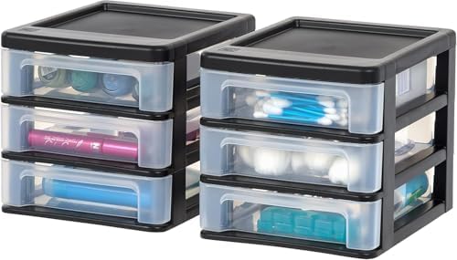 IRIS USA Plastic Stacking Desk Top 3-Drawer Storage Organizer, 2-...