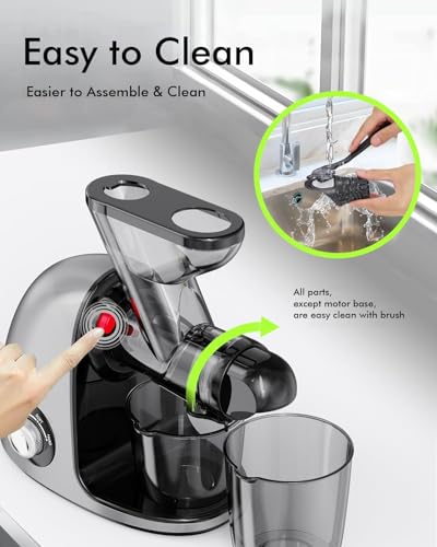 Image of SiFENE Slow Masticating Cold Press Juicer Machines for Fruit Vegetable, Juice Yield Maker Extractor with Dual Mouth, Quiet Motor Anti-Clog System, Easy to Clean, Non-BPA (Gray)