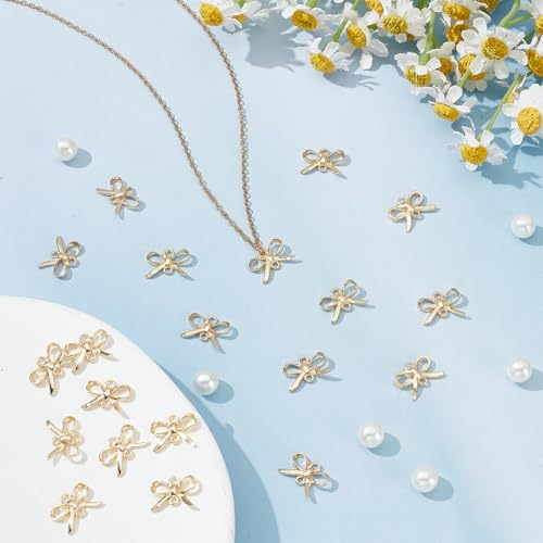 HOBBIESAY 24Pcs Bowknot Links Charms 10x14x2mm Real 14K Gold Plated Bow Connector Pendant Metal Connector Pendants with Double Loops Bow Tie Accessories for Jewelry Making Hole: 1.6mm - Image 4