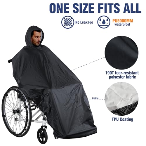 Anyoo Cadeira de Roda Poncho Impermeável com Capuz Reutilizável Capa Poncho Leve perfeito para Adult