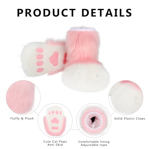 Image of Animal Fuzzy Slippers Bear Cat Wolf Dog Fox Fursuit Feet Paw Claw Shoes Furry Boots Costume Accessories for Adult Kids